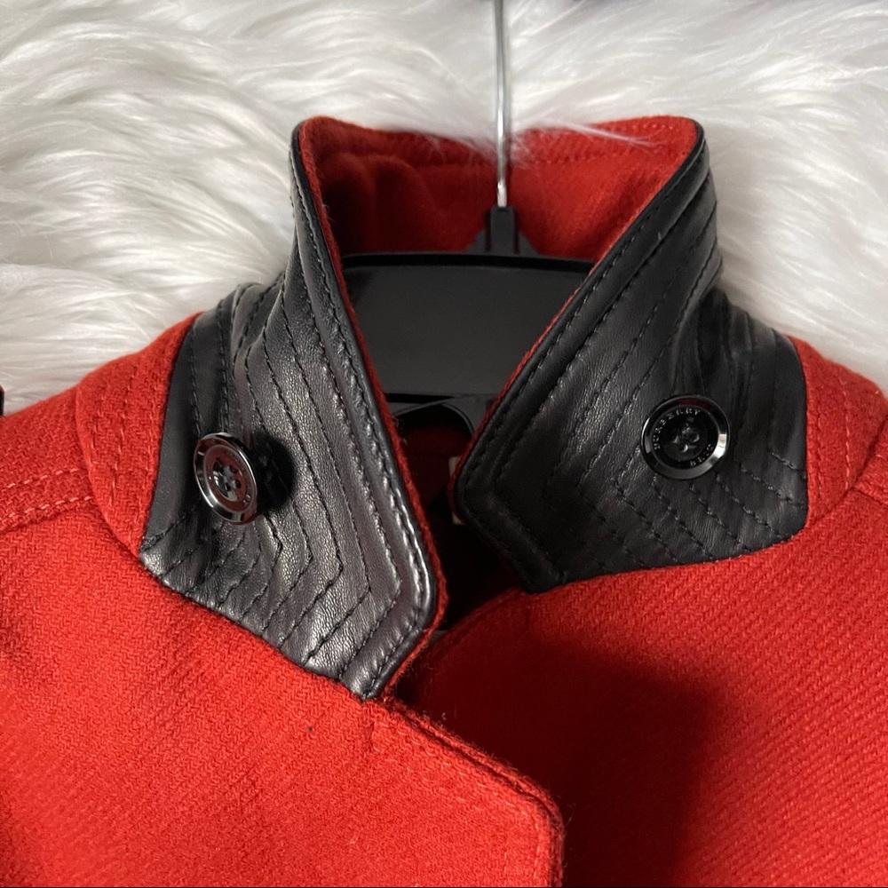 BURBERRY BRIT Red Wool Leather Collar Military Coat US 8 - Picture 8 of 16